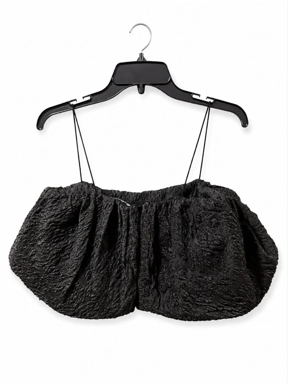 Zara Textured Bubble Hem Off-the-Shoulder Crop Top Black Size XS